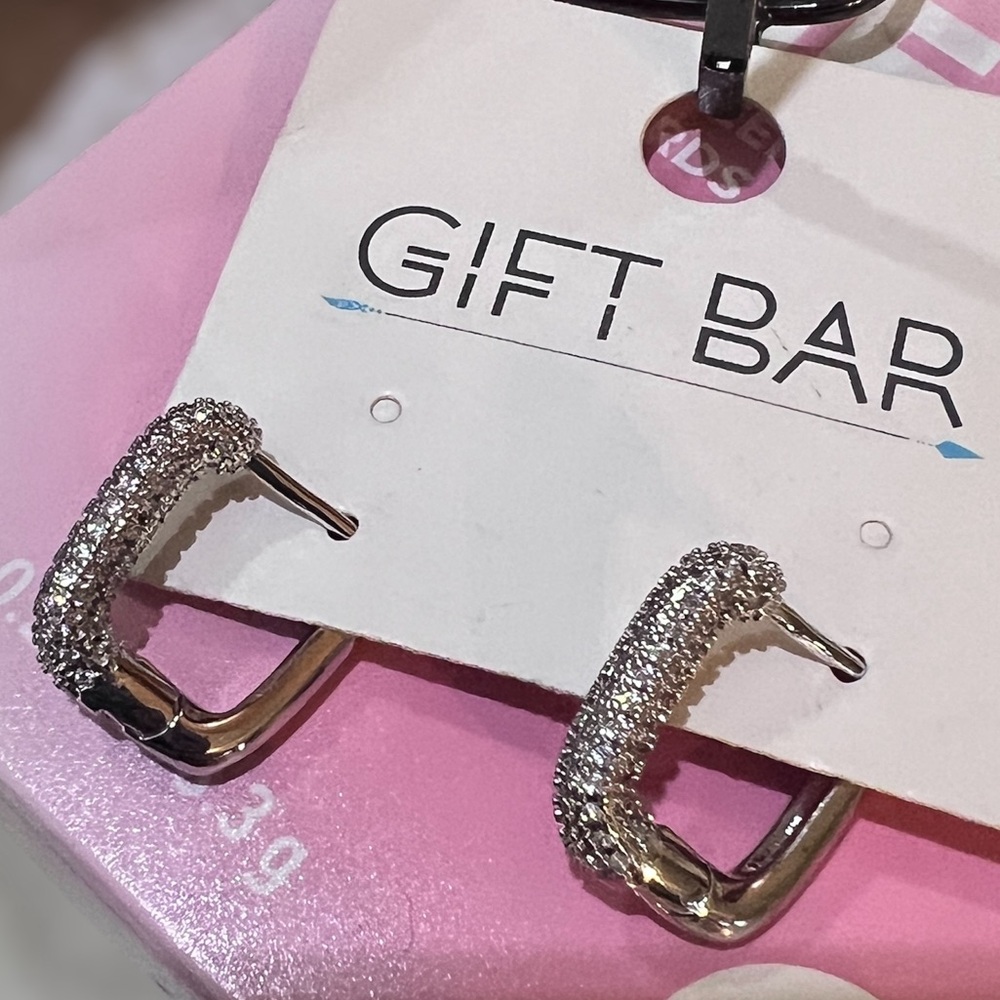 Gift Bar Silver tone new crystal loop Hoop square Earrings